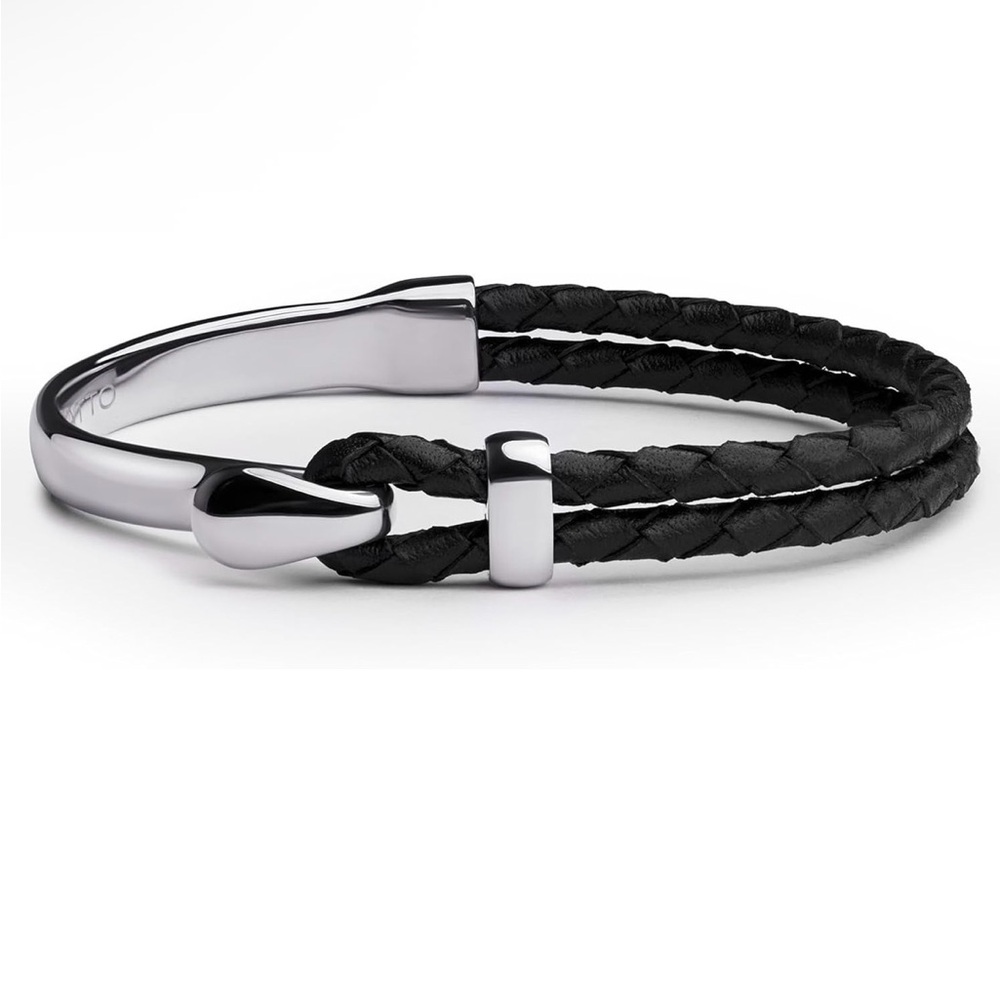 Men's Elegatto Black Braided Leather Bracelet
